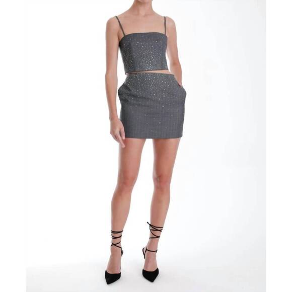 NEW KARINA GRIMALDI zoe rhinestone skirt in smoke grey